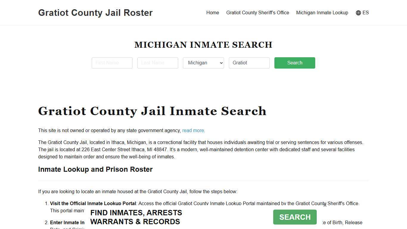 Gratiot County Jail Roster Lookup, MI, Inmate Search